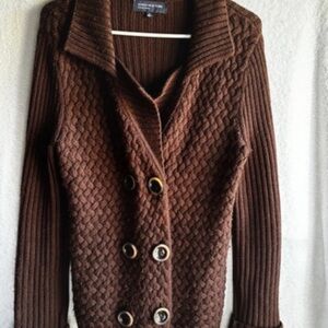 Jones New York Chocolate Brown Double-Breasted Merino Wool Cardigan